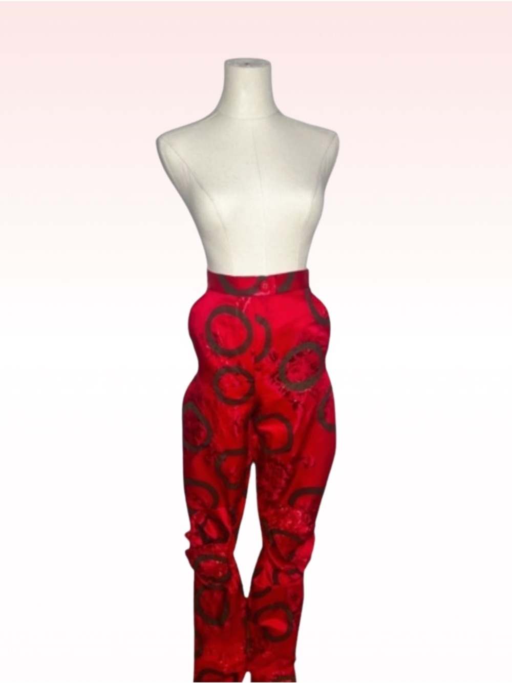 VIVIENNE WESTWOOD Pheonix Pants Red Abstract Print Rutched Trousers